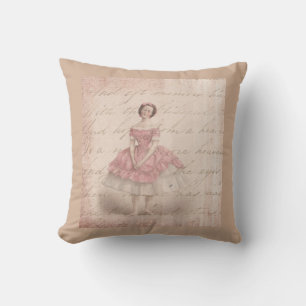 Vintage Ballerina Girl in a Pink Tutu Cushion