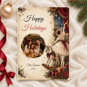 Vintage Ballerina Holiday Family Portrait Card