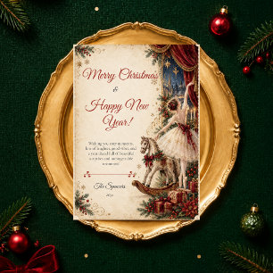 Vintage Ballerina Merry Christmas Happy New Year Holiday Card
