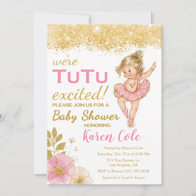 Vintage Ballerina TuTu Girl Baby Shower Invitation (Front)