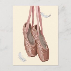 Vintage Ballet Pointe Shoes & White Feathers Postcard