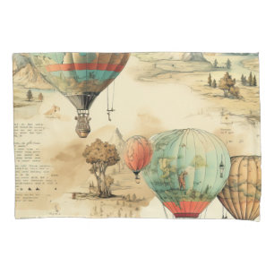 Vintage Balloon Wilderness Map Mountain Pillowcase