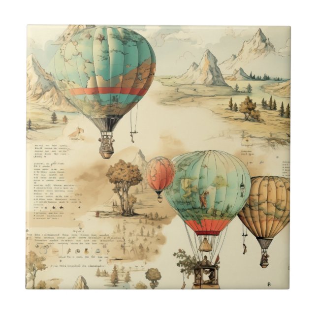 Vintage Balloon Wilderness Map Mountain Tile (Front)