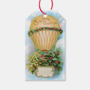 Vintage Balloon with Mistletoe and Holly Gift Tags