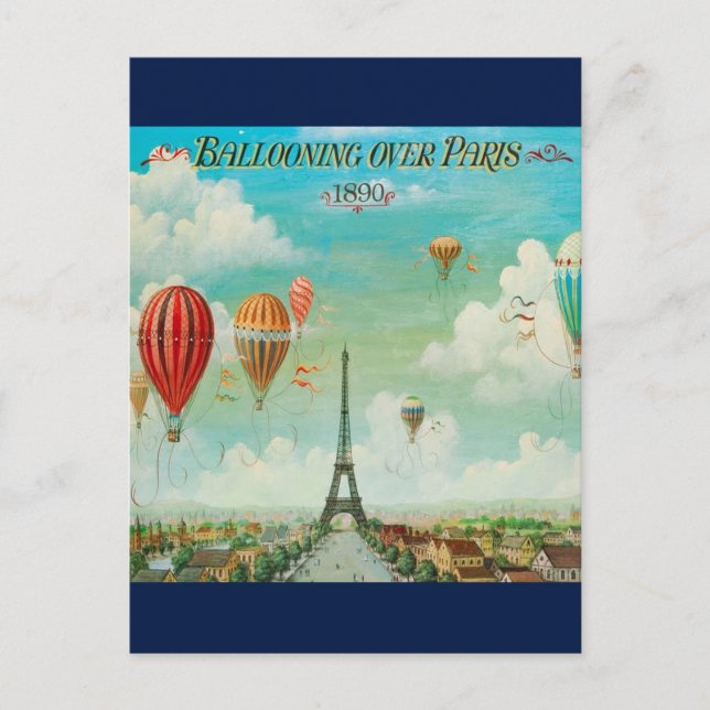 Vintage Ballooning Over Paris Travel Postcard (Front)