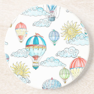 Vintage Balloons: Whimsical Watercolor Seamless. Coaster