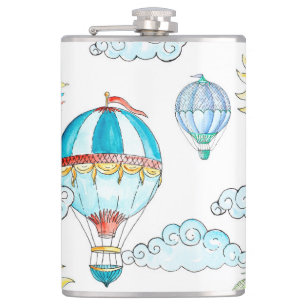 Vintage Balloons: Whimsical Watercolor Seamless. Hip Flask