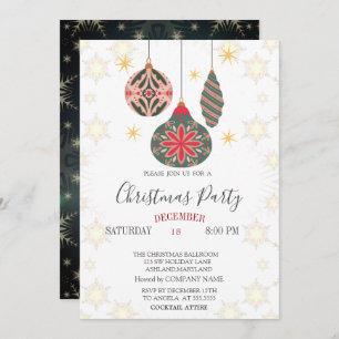 Vintage Balls Ornaments Snowflakes Christmas Invitation