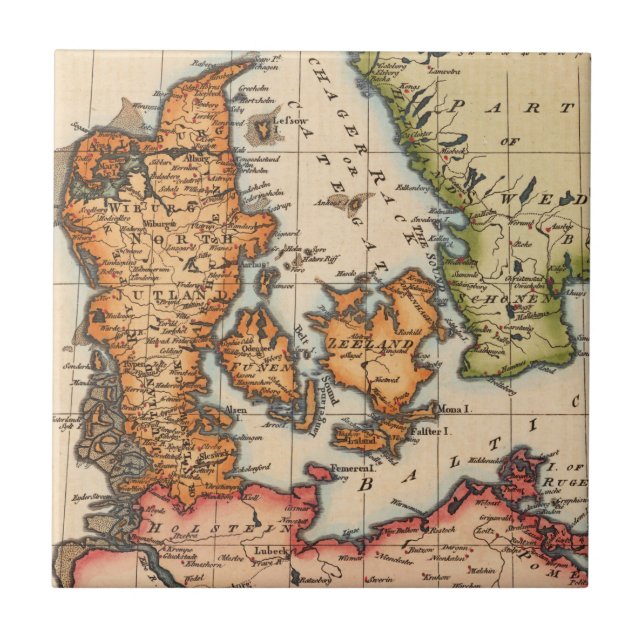 Vintage Baltic Map of Denmark & Swedish Straits Tile (Front)