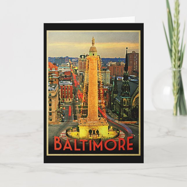 Vintage Baltimore At Dusk Holiday Card (Front)