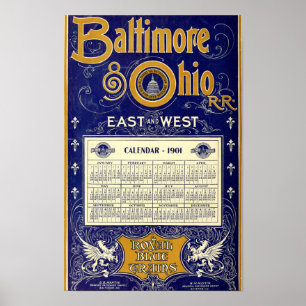 Vintage Baltimore & Ohio Rail Road 1901 Calendar Poster