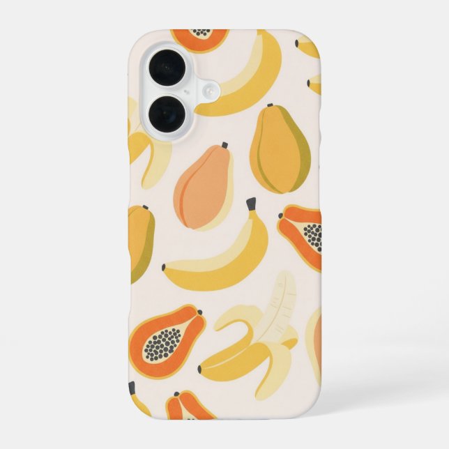 Vintage Banana & Papaya Pattern iPhone 16 Case (Back)