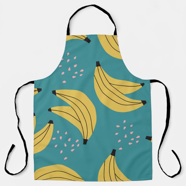 Vintage banana pattern, blue background. apron (Front)