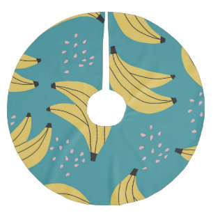 Vintage banana pattern, blue background. brushed polyester tree skirt