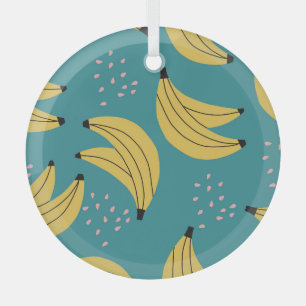 Vintage banana pattern, blue background. glass tree decoration