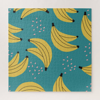 Vintage banana pattern, blue background. jigsaw puzzle