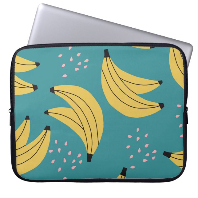 Vintage banana pattern, blue background. laptop sleeve (Front)
