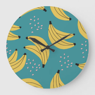 Vintage banana pattern, blue background. large clock