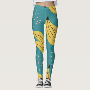Vintage banana pattern, blue background. leggings