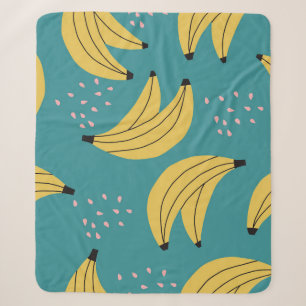 Vintage banana pattern, blue background. sherpa blanket