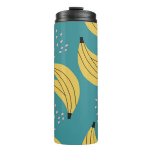 Vintage banana pattern, blue background. thermal tumbler