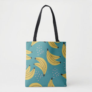 Vintage banana pattern, blue background. tote bag