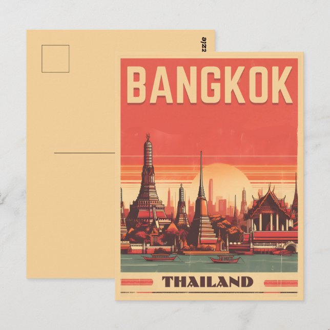 Vintage Bangkok city skyline Thailand travel gifts Postcard (Front/Back)