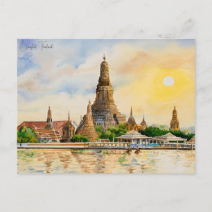 Vintage Bangkok Thailand Wat Travel watercolor Postcard