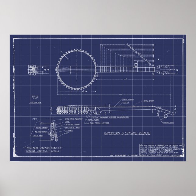 Vintage Banjo Blueprints Poster (Front)