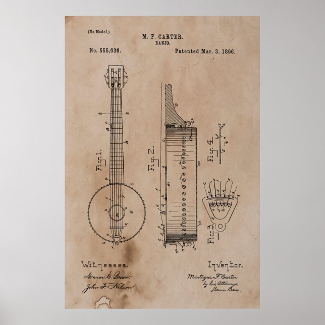 Vintage Banjo Patent Poster (Front)