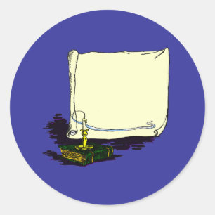 Vintage Banner and Book with Candle Template Classic Round Sticker