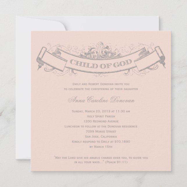 Vintage Banner Baptism/Christening Invitation (Front)