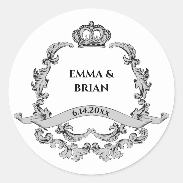 Vintage banner Crown crest  Classic Round Sticker (Front)