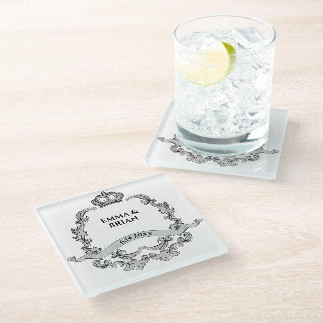 Vintage banner Crown crest  Glass Coaster (Angled)