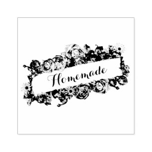 Vintage Banner Elegant Floral Roses Handcrafted Rubber Stamp