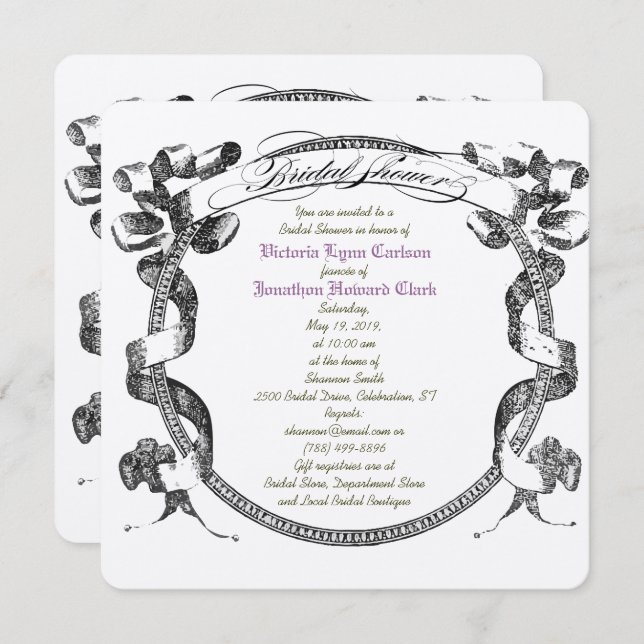 Vintage Banner Flourish Script Bridal Shower Invitation (Front/Back)