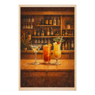 Vintage Bar Cocktails Retro Lounge Poster Art