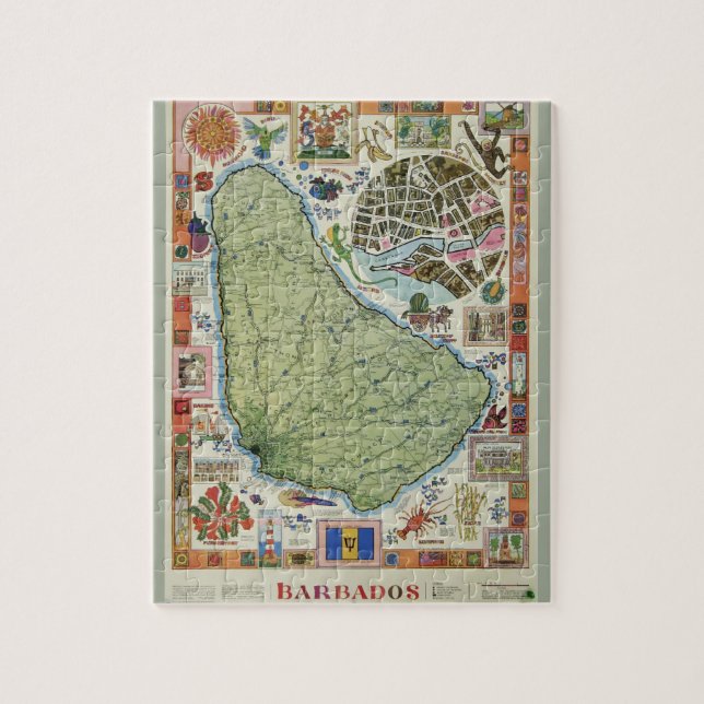Vintage Barbados Island Map Jigsaw Puzzle (Vertical)