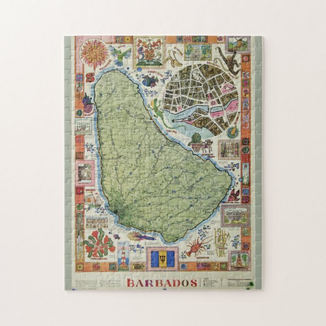 Vintage Barbados Island Map Jigsaw Puzzle (Vertical)
