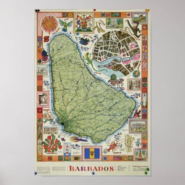 Vintage Barbados Map Poster (Front)