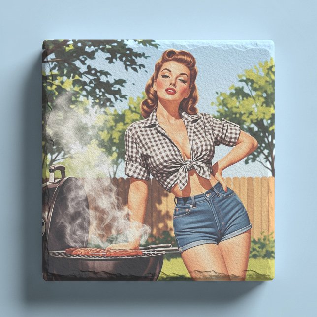 Vintage Barbecue Pin-up Stone Coaster (Creator Uploaded)
