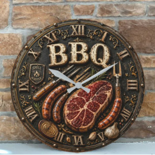 Vintage Barbecue Pitmaster Gift Sausage Kitchen Large Clock