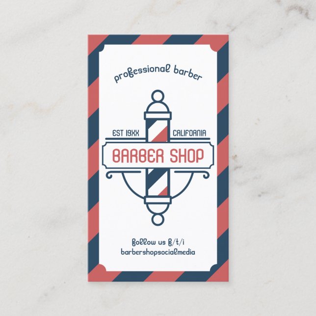 Vintage Barber Pole Booking Business Card (Front)