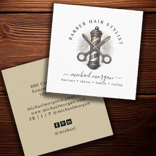 Vintage Barber Pole Scissors Logo Square Business Card