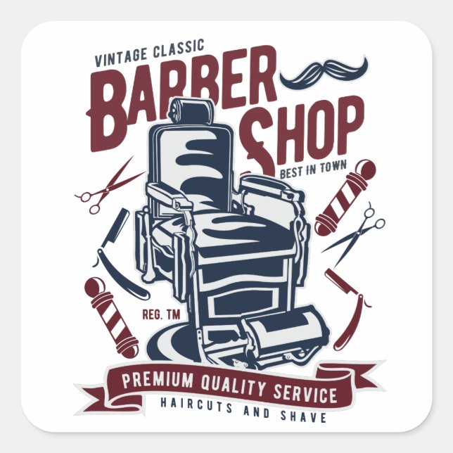 Vintage Barbershop Chair Logo  Square Sticker (Front)