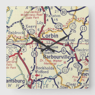 Vintage Barbourville KY Map Square Wall Clock