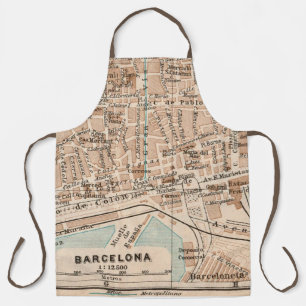 Vintage Barcelona Map  Apron