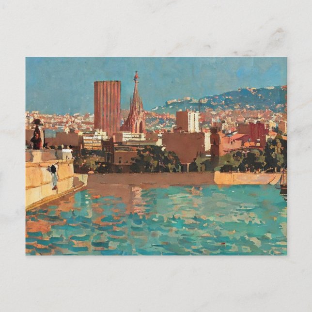 vintage Barcelona painting  Postcard (Front)