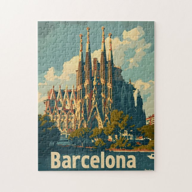Vintage Barcelona Sagrada Familia Jigsaw Puzzle (Vertical)