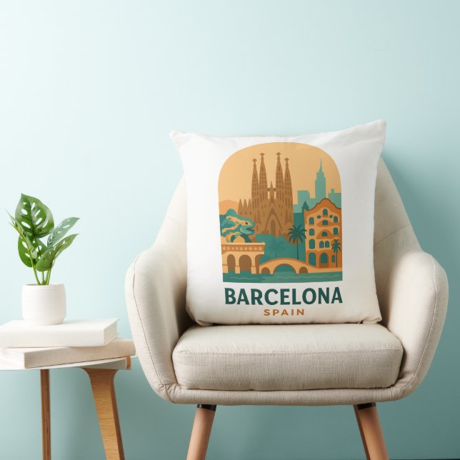 Vintage Barcelona Sagrada Familia Throw Pillow  (Chair)